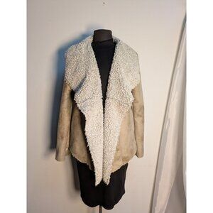 Dylan Faux Suede Open Front  White Shearling, Size M
